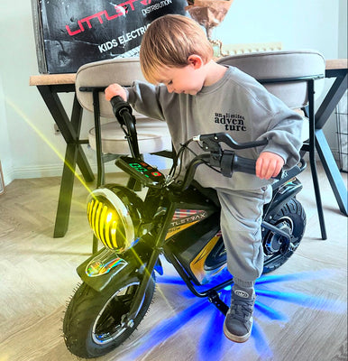 LittleTrax kids electric monkey bike 350w 3 speed with Bluetooth 12” mini bike comparable to 50cc mini dirt bikes, fun bikes for kids